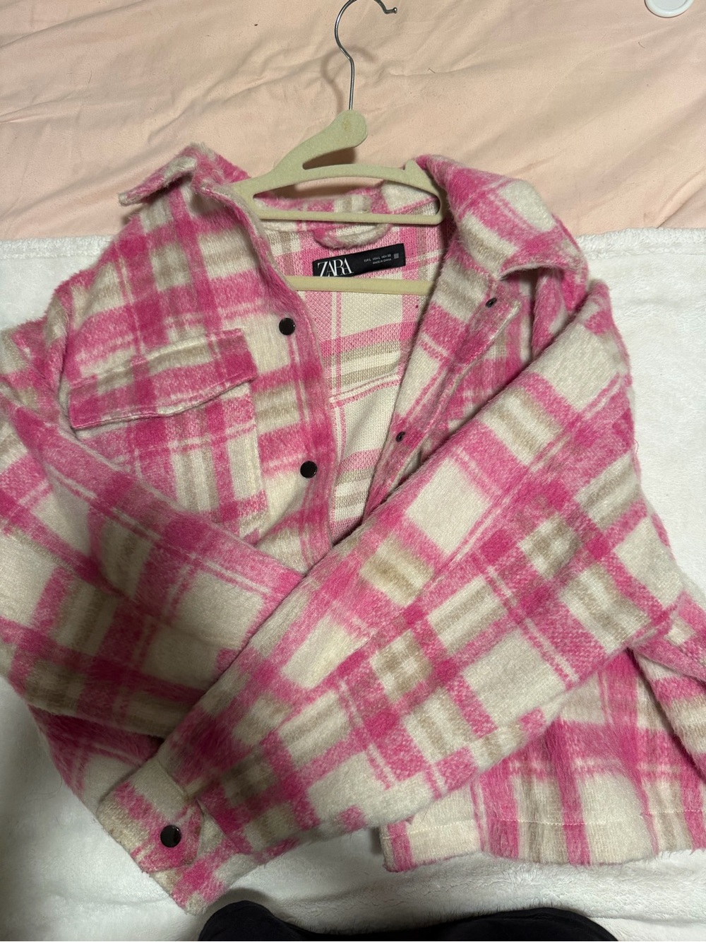 Zara Pink and Cream Plaid Shacket
